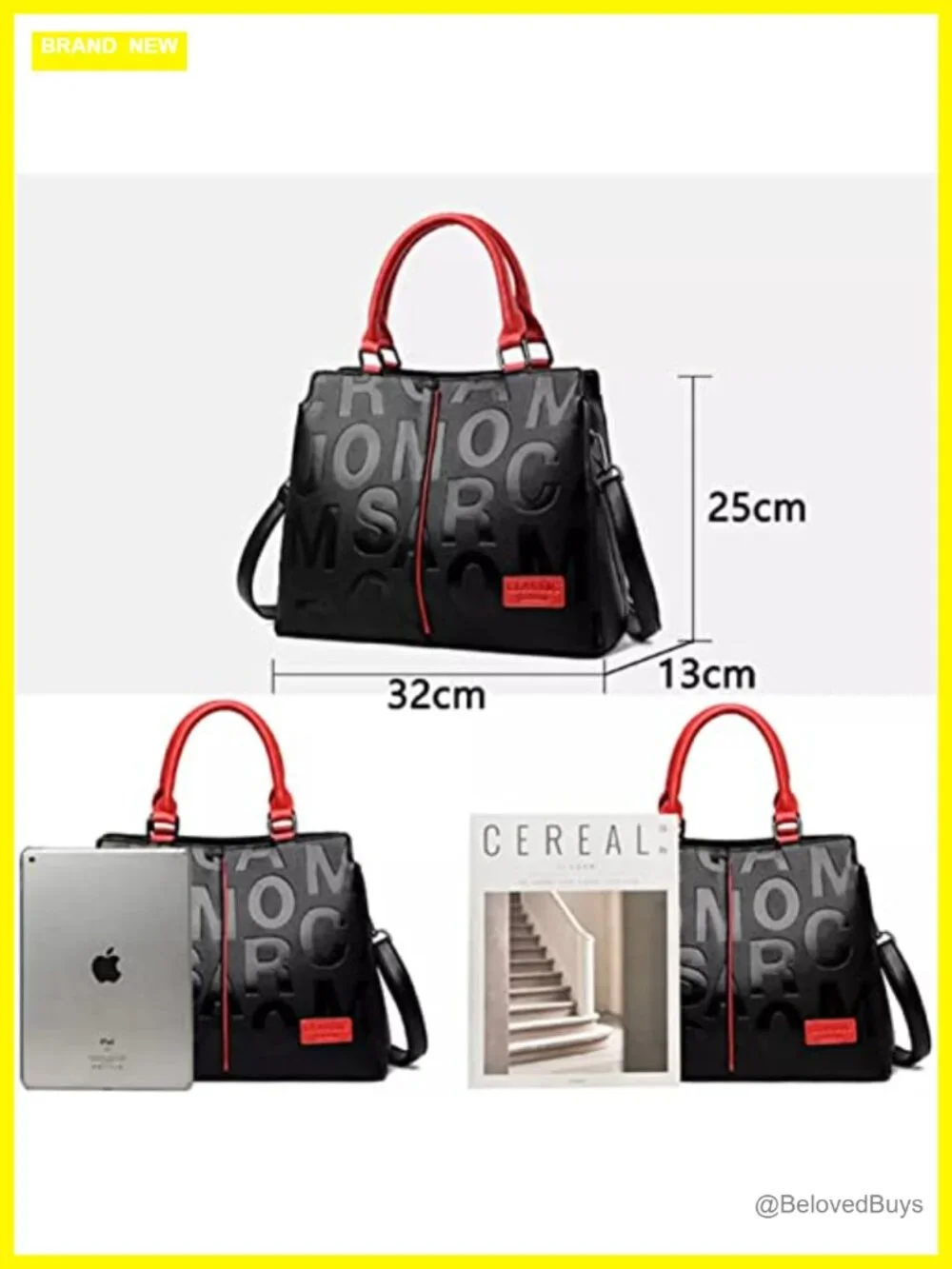 Faux Leather Black Red Satchel Tote Women's Shoulder Bag Top Handle Purses